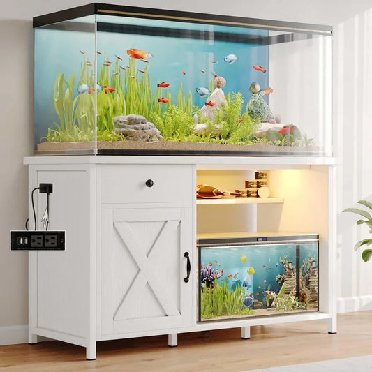 55 Gallon Fish Tank Stand With LED Light Power Outlets