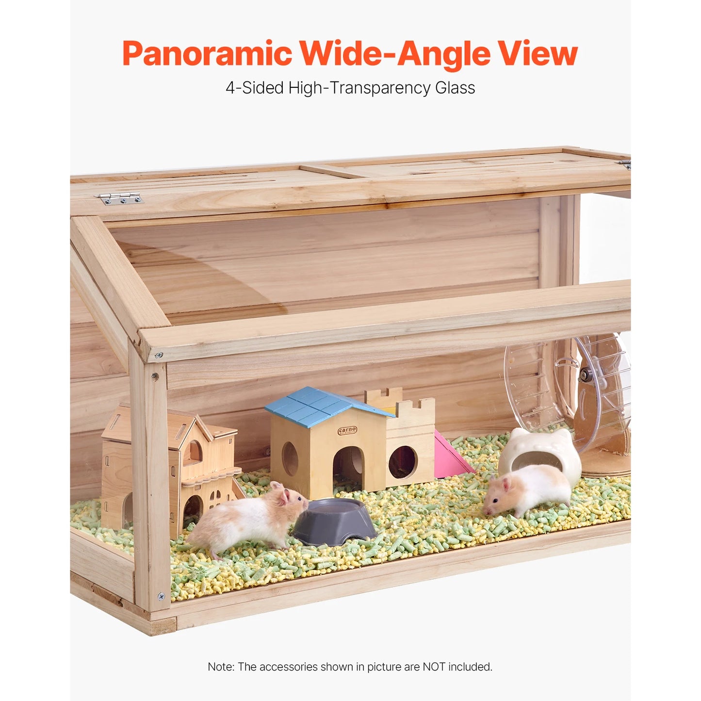 SucceBuy Wooden Hamster Habitat Cage With 270 Degree Viewing