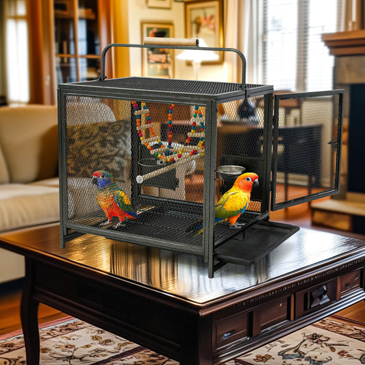 Wrought Iron Travel Bird Cage With Seed Guard And Perch