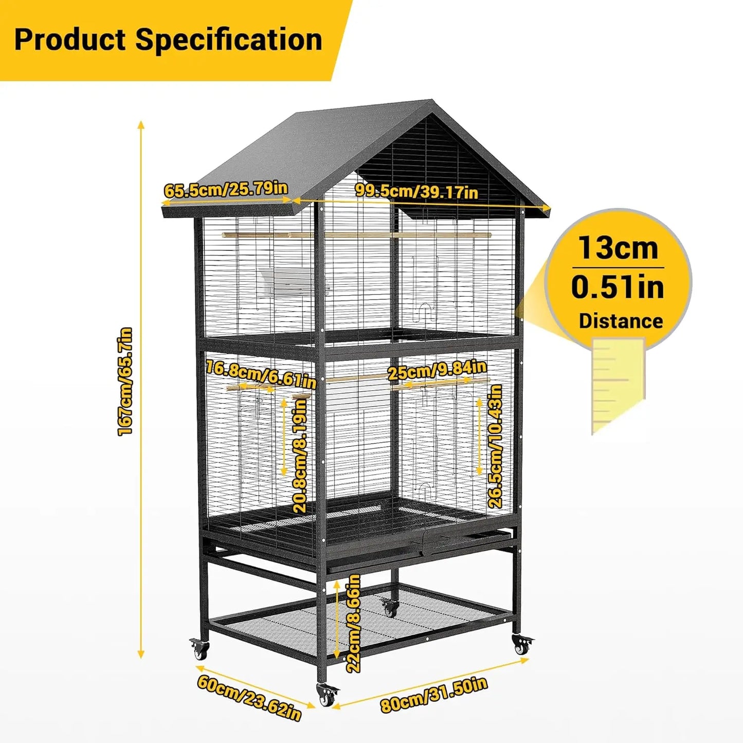 HiMISSCN Steel Parrot Breeding Cage for Large Birds With Casters