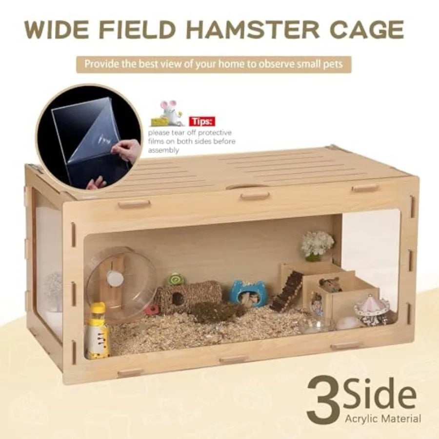 XMSJCN Wooden Hamster Cage Chewproof Bigger World Habitat
