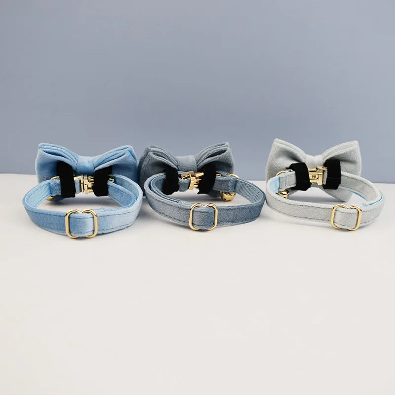Cute Bowknot Cat Collar With Bell Engraving ID Tag Nameplate Personalization