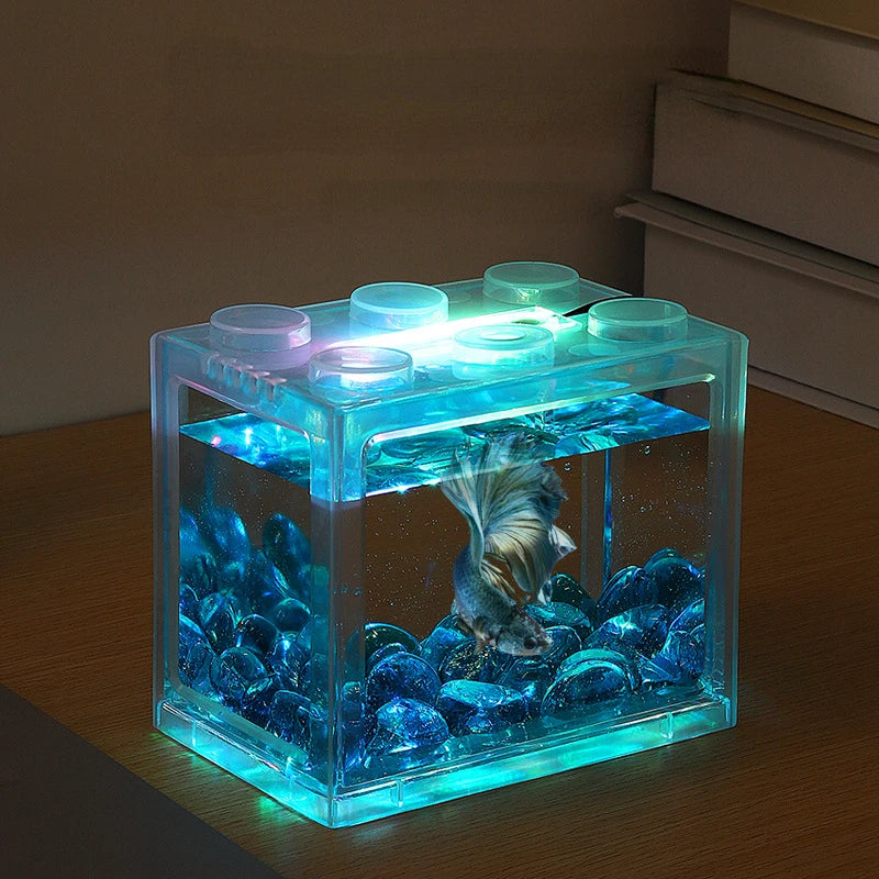 Building Blocks USB Mini Aquarium With LED Light For Desktop