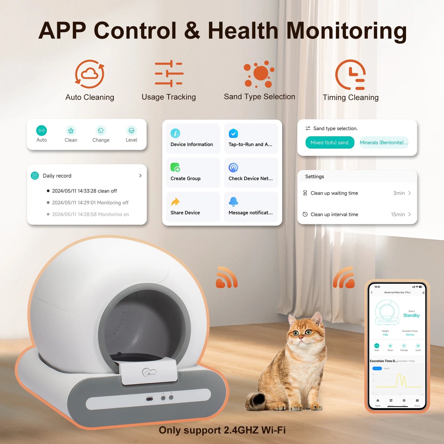 DOEL 65L Self-Cleaning Cat Litter Box 2.4G WiFi App Control