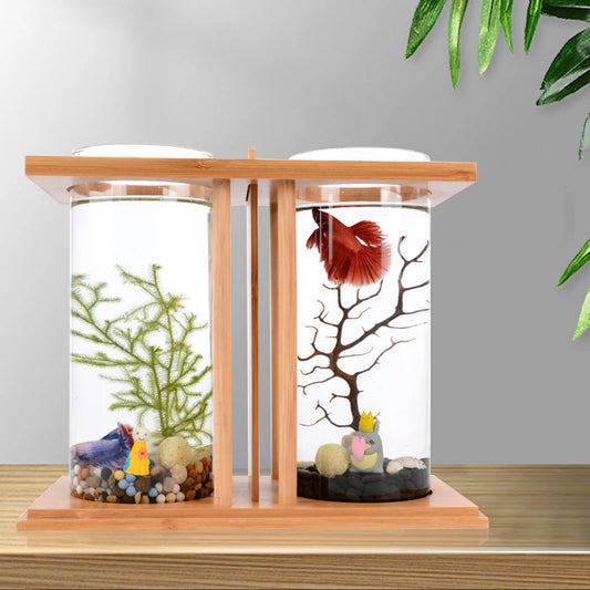 Desktop Betta Fish Tank With Dual Glass LED Lights Lids