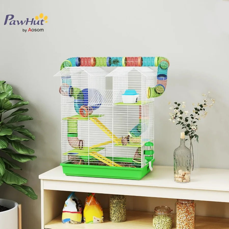 NONECN Hamster Cage 5 Tier Habitat Tunnels And Water Bottle