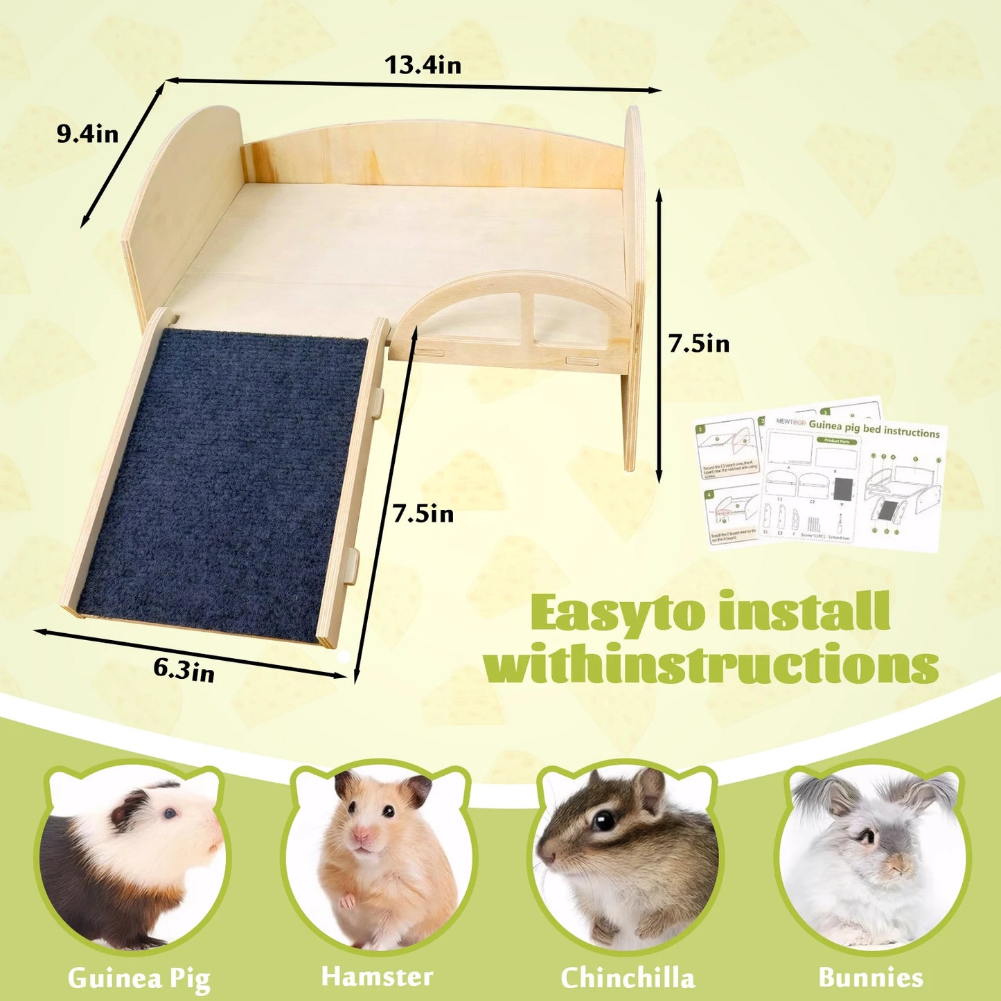Guinea Hideout Platform With Stable Stairs Wooden Small Pet Bed