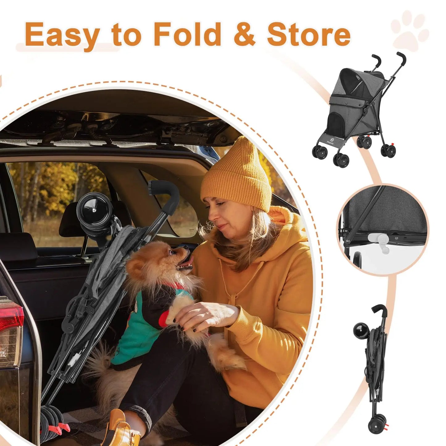 Travel Dog Stroller for Small Dogs and Cats 33 Lbs