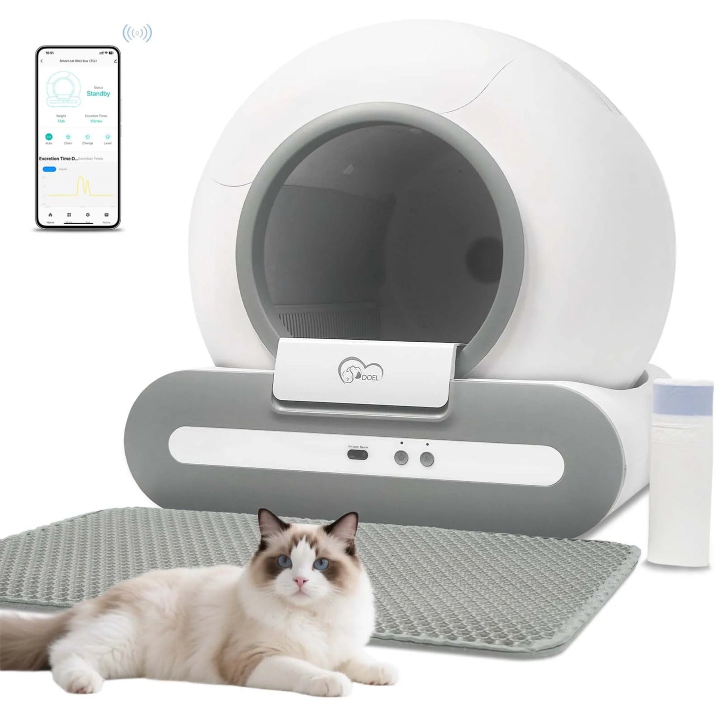 DOEL 65L Self-Cleaning Cat Litter Box 2.4G WiFi App Control