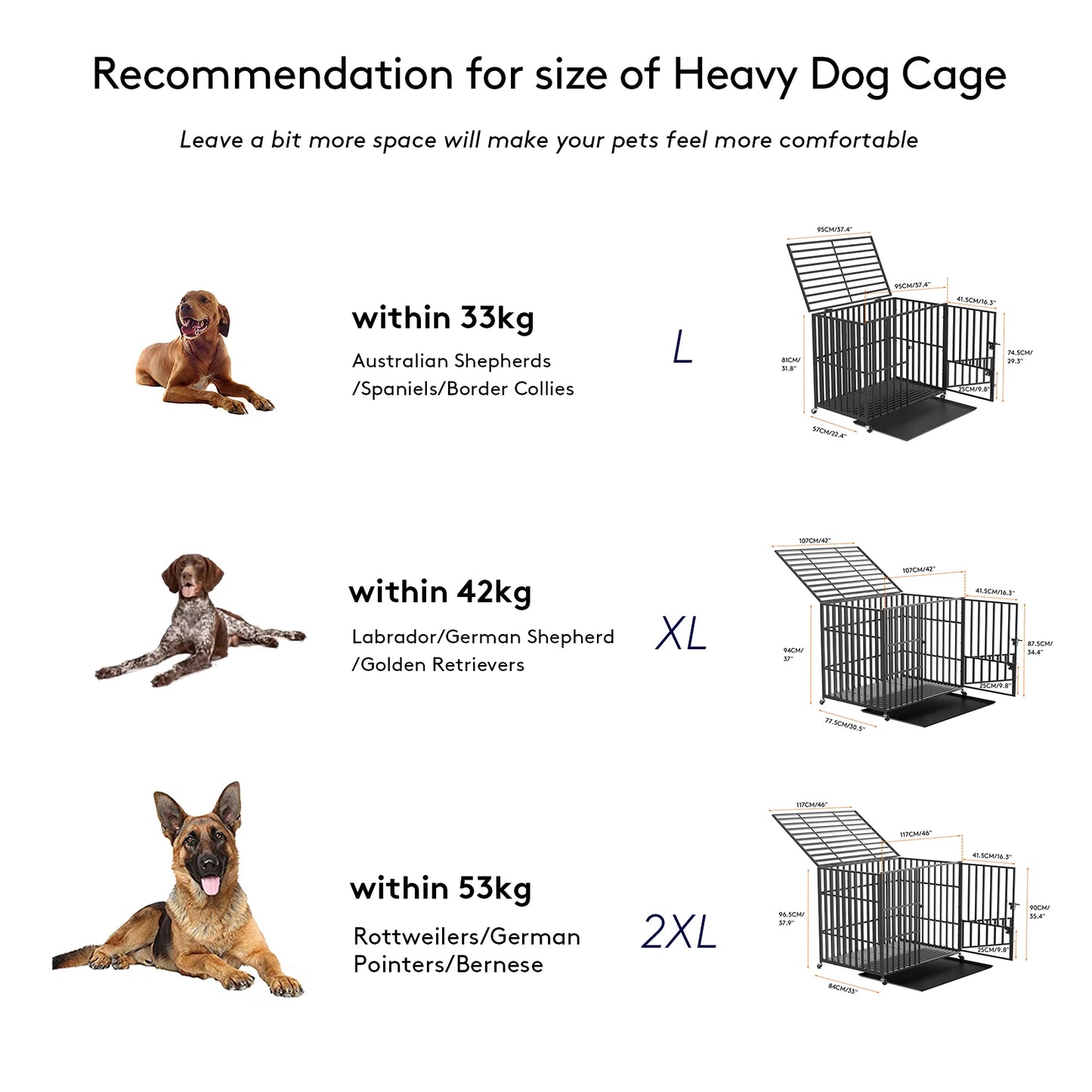 BINGOPAW Heavy Duty Dog Crate With Lockable Wheels Removable Tray