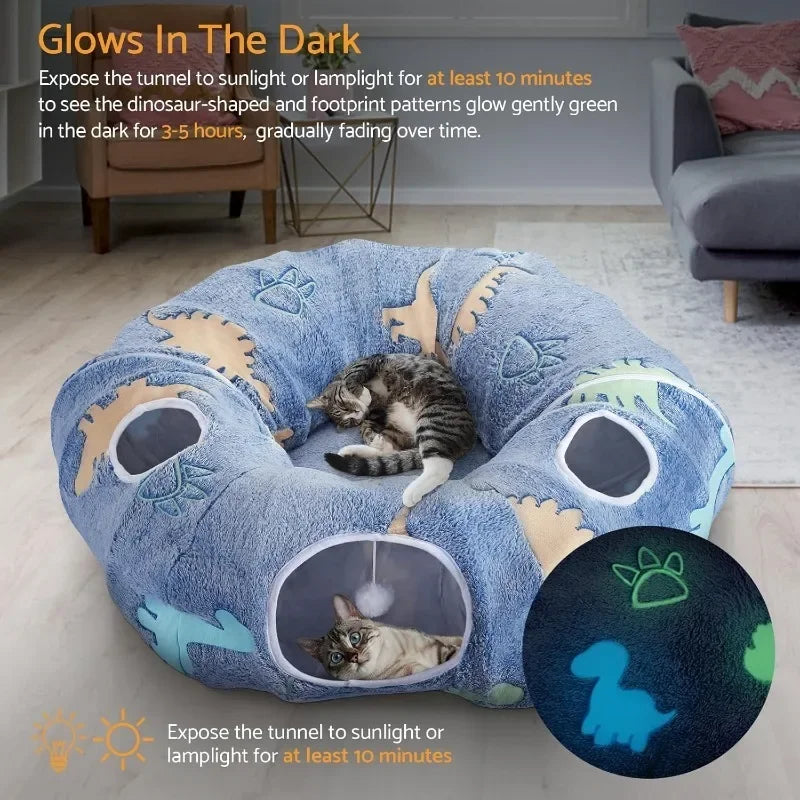 Maxetodo Foldable Cat Tunnel With Washable Bed 4 Entry Points