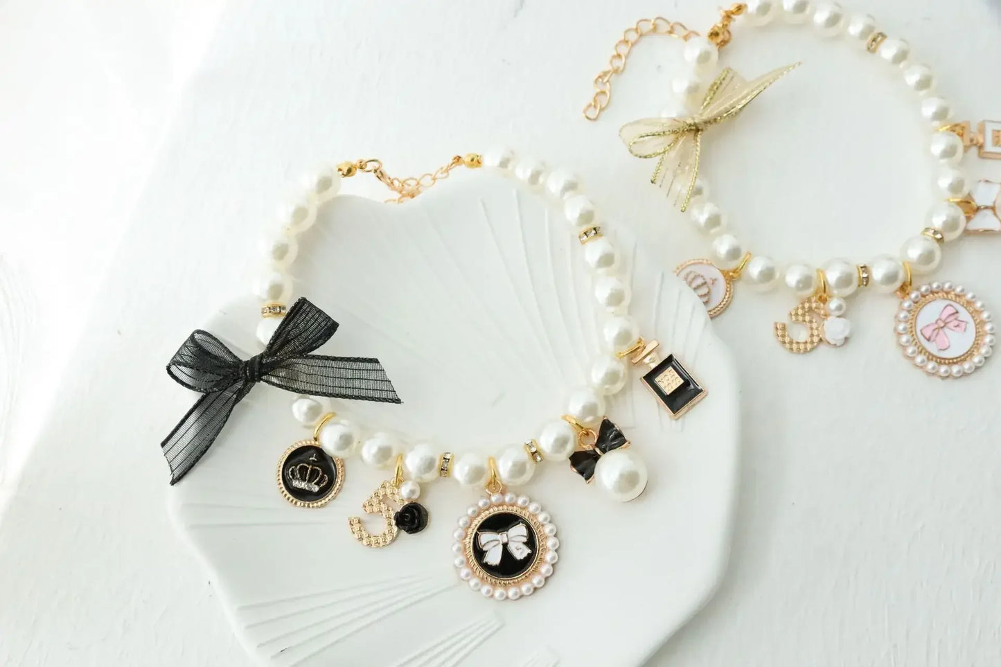 Pet Bow Pearl Collar Cat Jewelry Pendant Rhinestone Dog Necklace