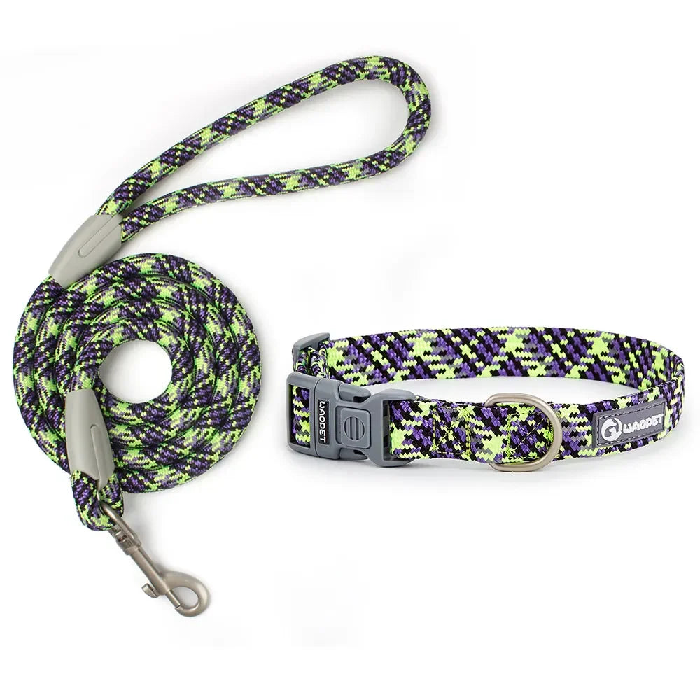 Leashes and Collar Set for Dogs Reflective Plaid Pattern