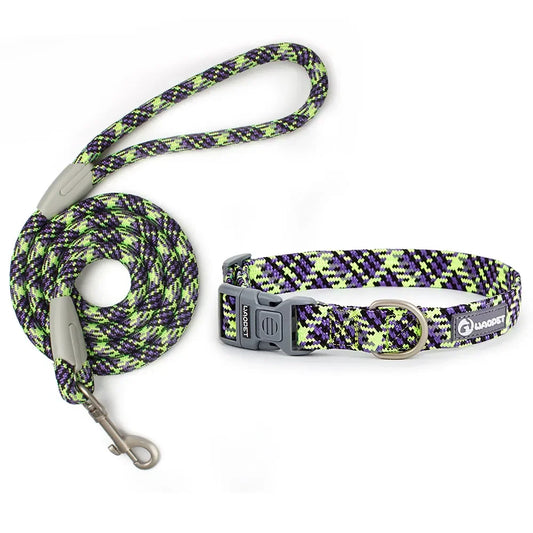Leashes and Collar Set for Dogs Reflective Plaid Pattern