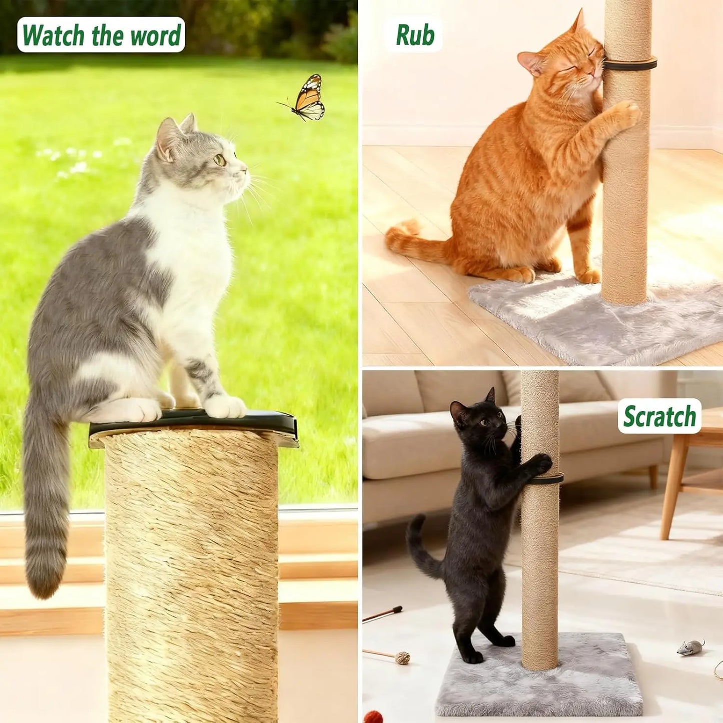 Cat Scratching Post Sisal and Plush Pad for Indoor Cats