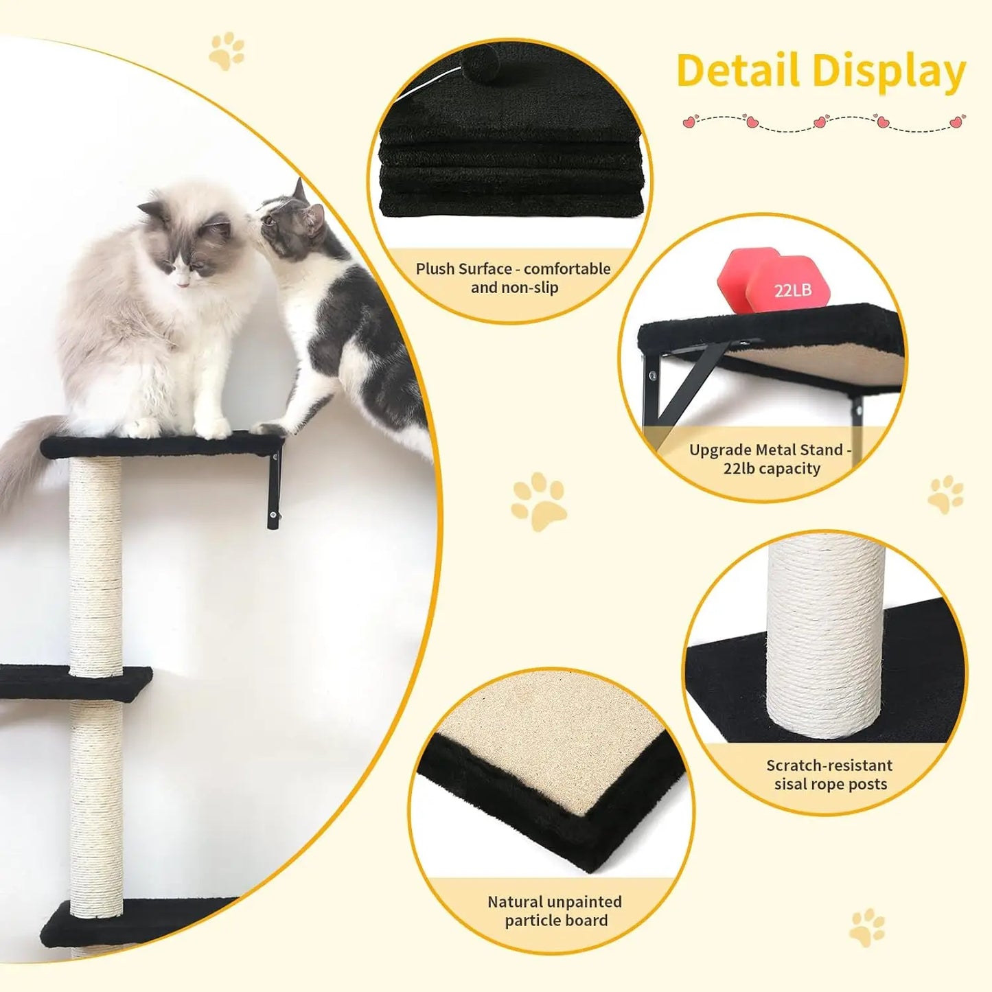 Wall Mounted Cat Shelves 5 Piece Wooden Climber Set