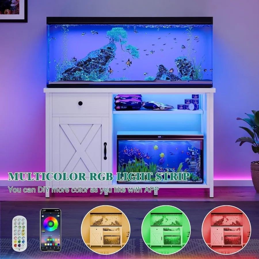 55 Gallon Fish Tank Stand With LED Light Power Outlets