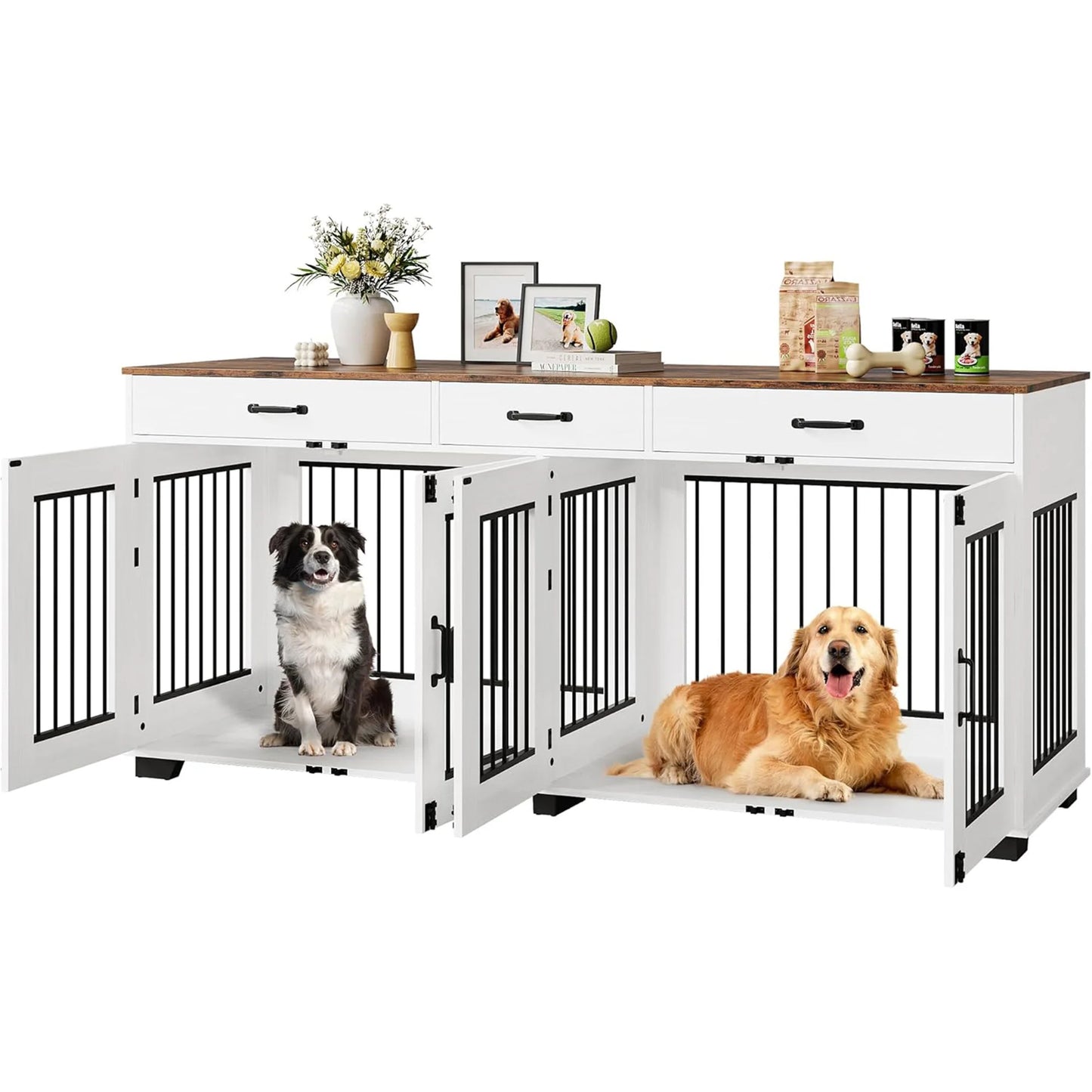 HiMISS Heavy Duty Double Dog Crate Furniture With Divider