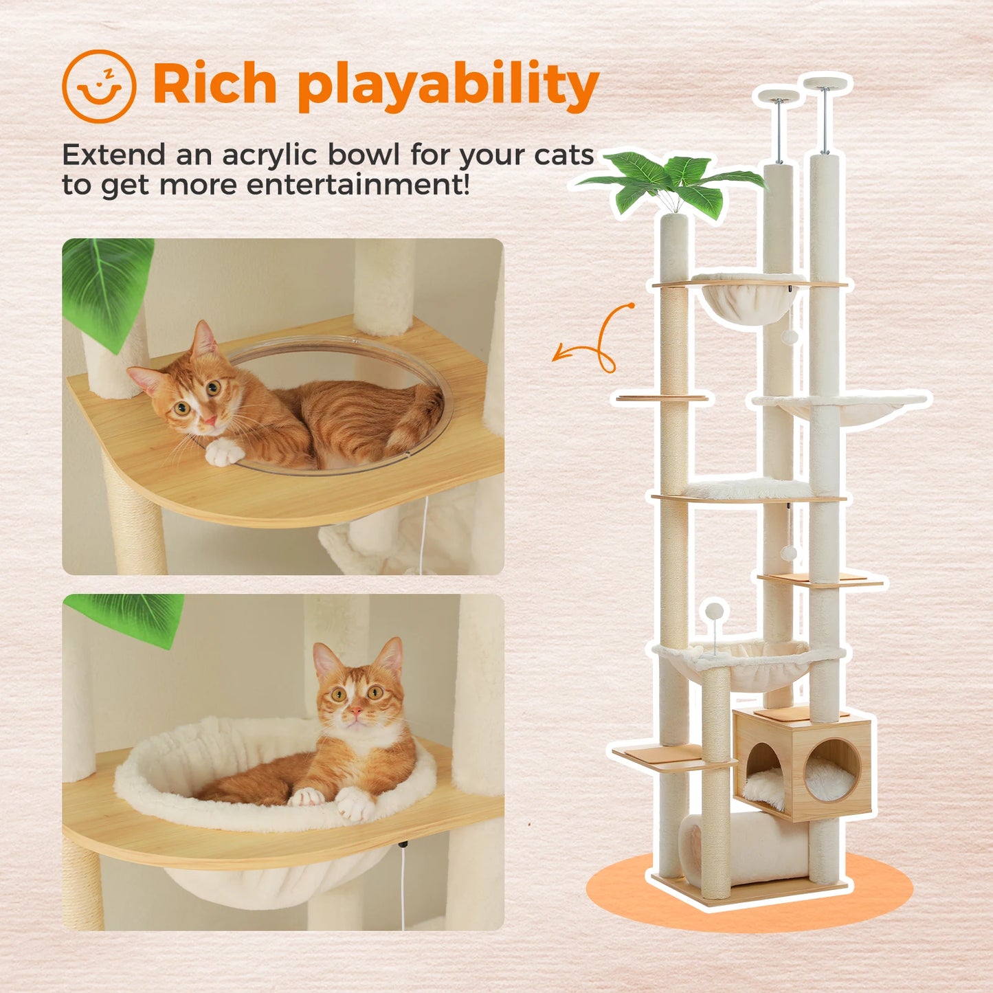 PAWZ Road Adjustable Wooden Cat Tree With Hammock Sisal Posts