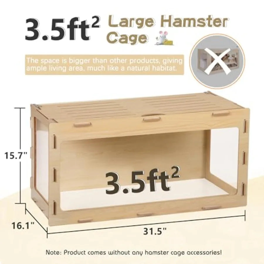 XMSJCN Wooden Hamster Cage Chewproof Bigger World Habitat