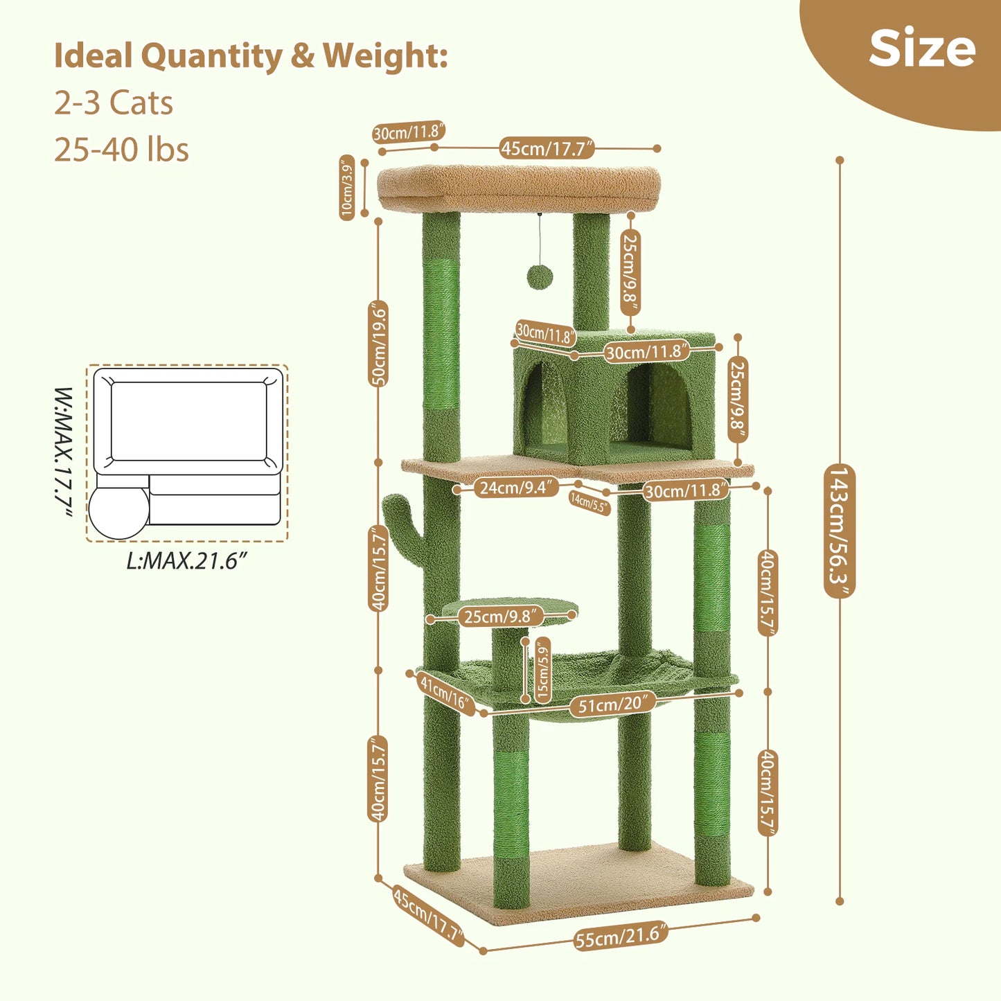 PAWZ Road Cactus Cat Tree Tower With Metal Plush Hammock