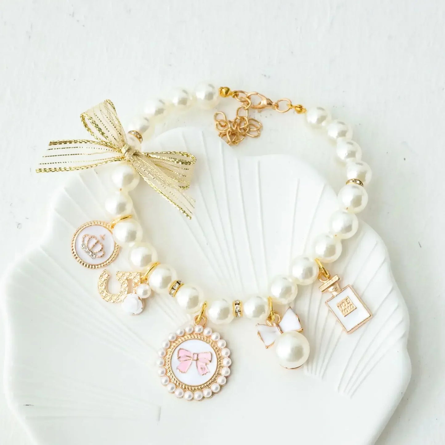 Pet Bow Pearl Collar Cat Jewelry Pendant Rhinestone Dog Necklace