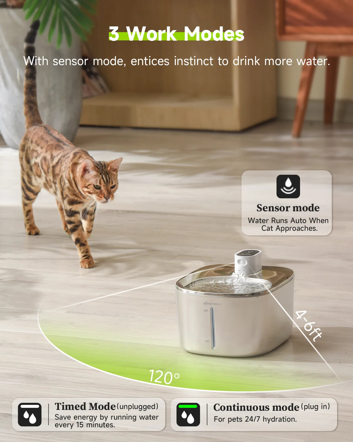 APETDOLA Wireless Cat Water Fountain Auto Sensor Dispenser