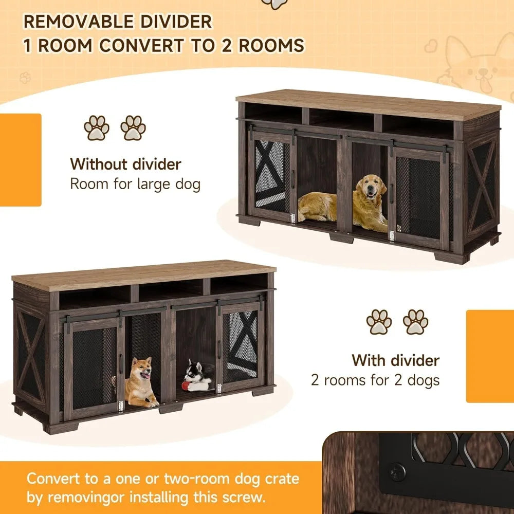 Dog Crate Furniture For Two Dogs With Storage Drawers Divider