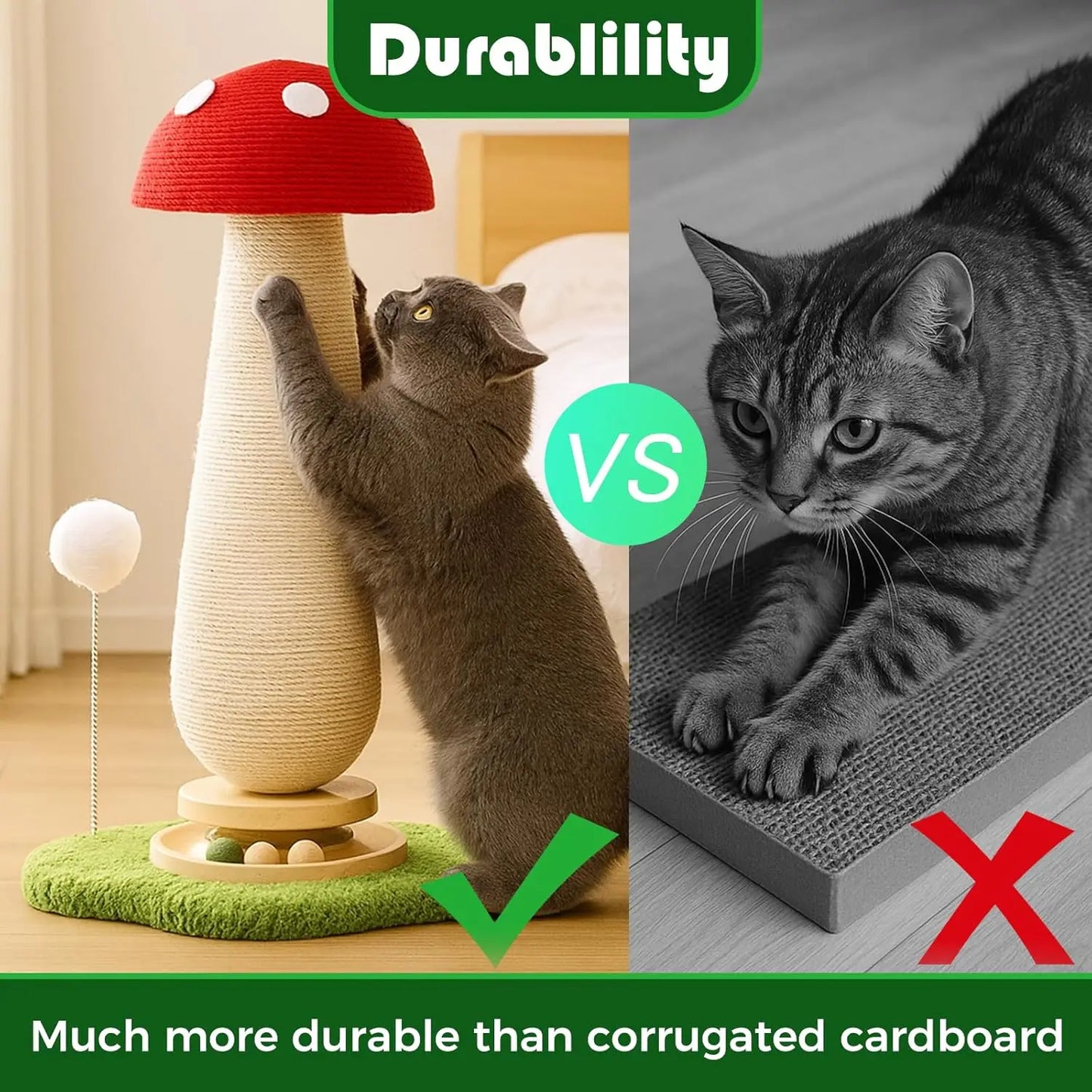Mushroom Cat Scratching Post With Sisal Ball And Wood Tower