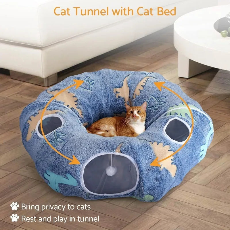 Maxetodo Foldable Cat Tunnel With Washable Bed 4 Entry Points