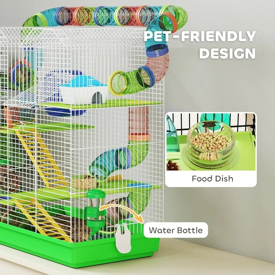 NONECN Hamster Cage 5 Tier Habitat Tunnels And Water Bottle